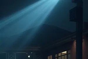 昼夜边界封面，城市天际线一半白昼一半深夜